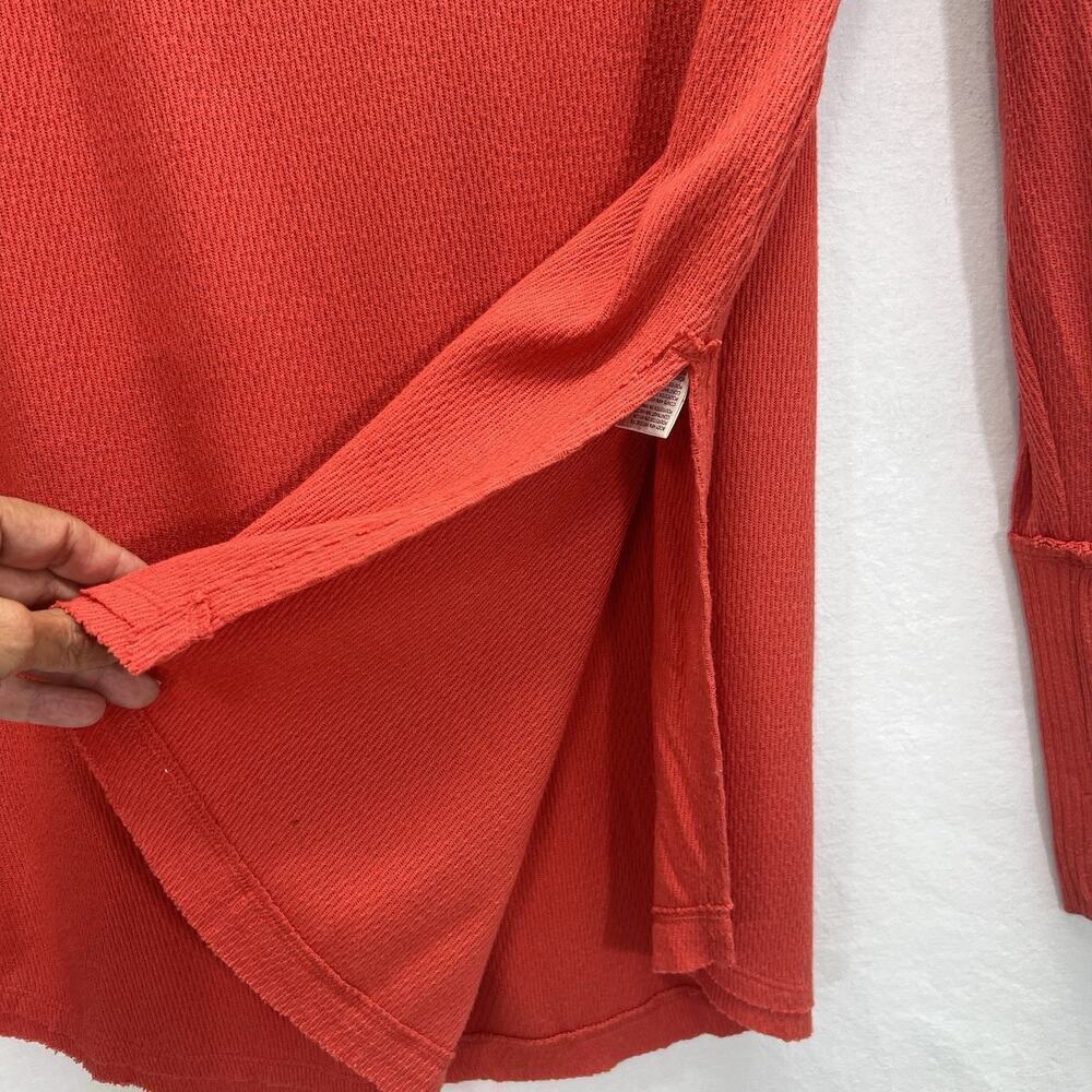 We The Free People Thermal Top Women L Orange Waffle Knit Oversized Long Sleeve - Picture 7 of 15